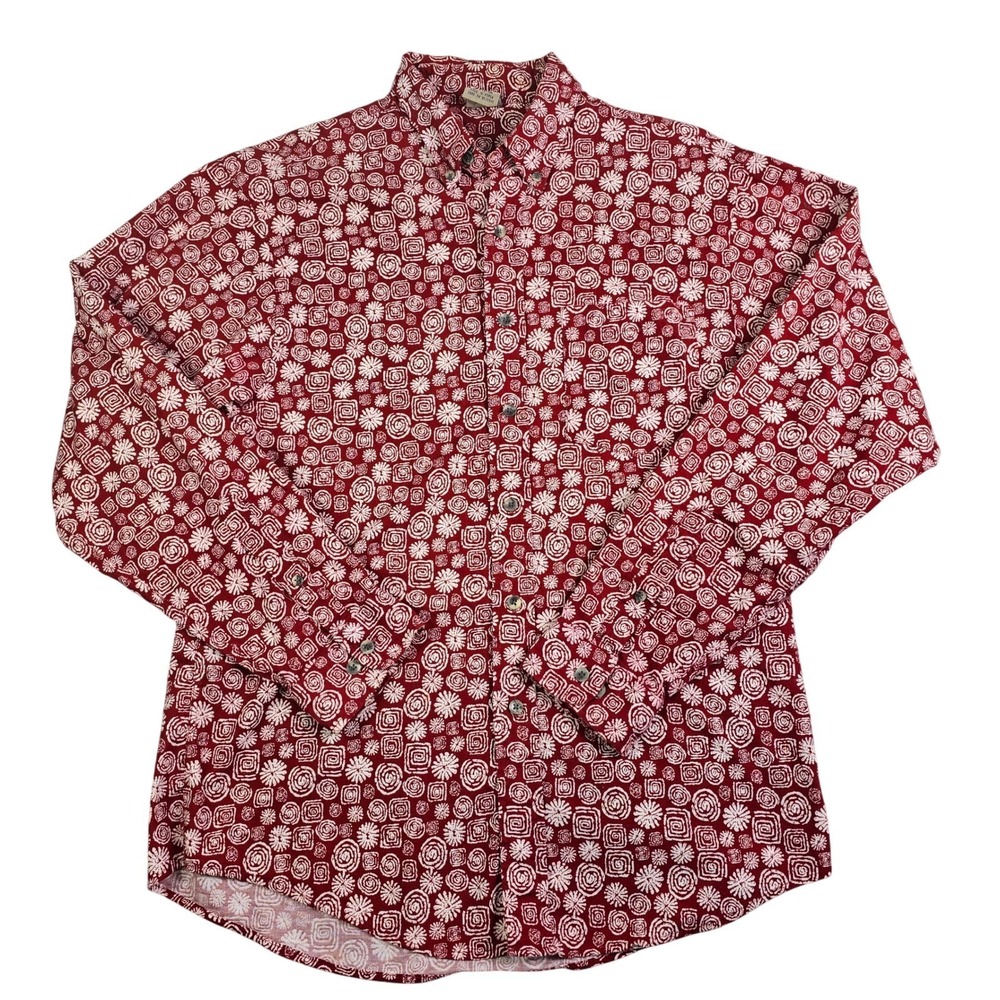 Vintage Y2K Windridge Button Shirt Mens Medium Red White Geometric‎ Spiral Print